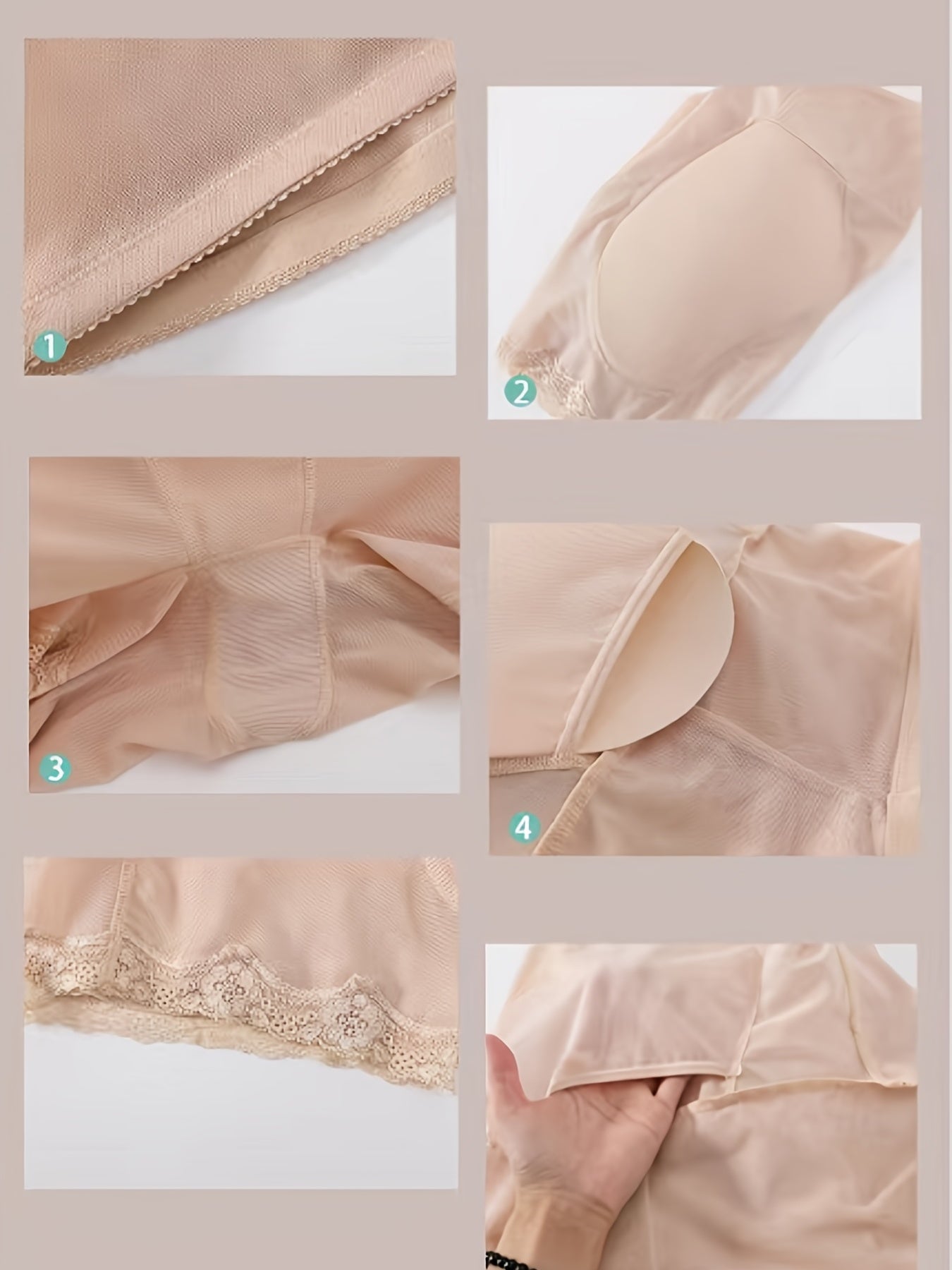 Beige High-Waist Shaping Shorts for Tummy Control and Thigh Slimming with Mesh Detailing