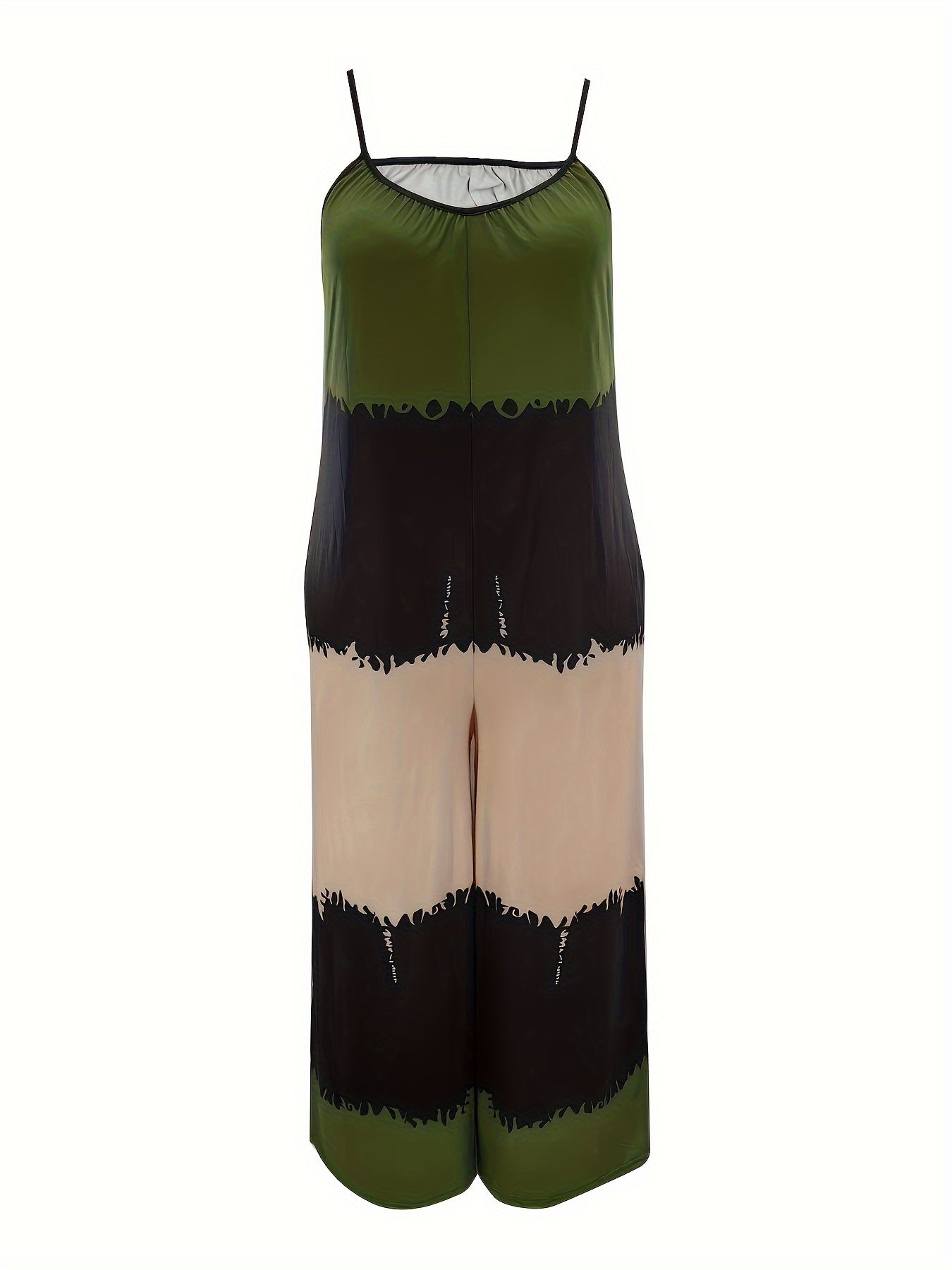 Plus Size Color Block Cami Wide Leg Jumpsuit Casual V Neck Sleeveless