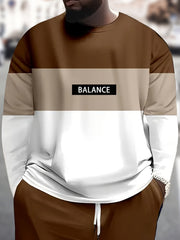 Sudadera de manga larga de poliéster para hombre talla grande con cuello redondo y bloque de colores, casual