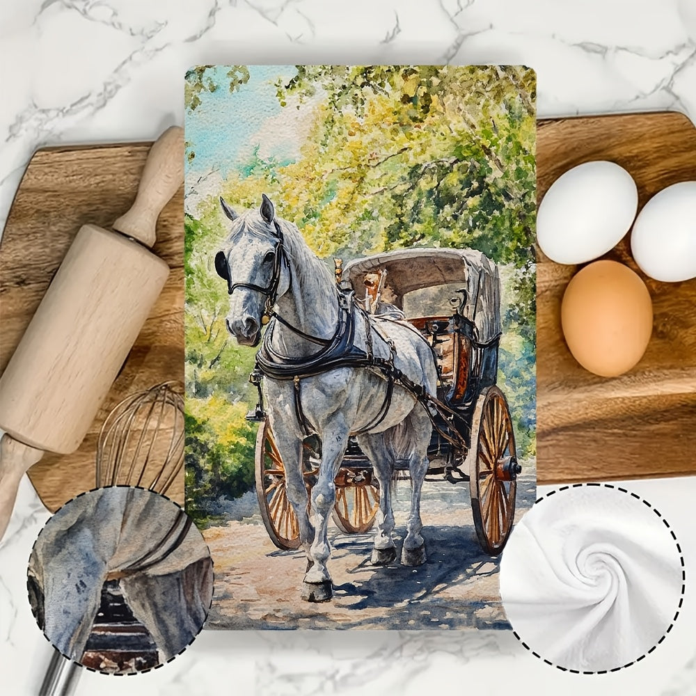 Vintage Horse-Drawn Carriage Kitchen Towels Set of 2 Ultra Soft Absorbent Dish Hand Towels
