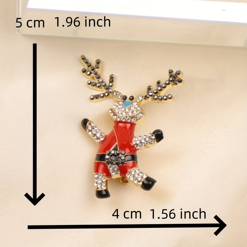 Enamel Reindeer Brooch Pin with Rhinestones for Christmas Party Accessories