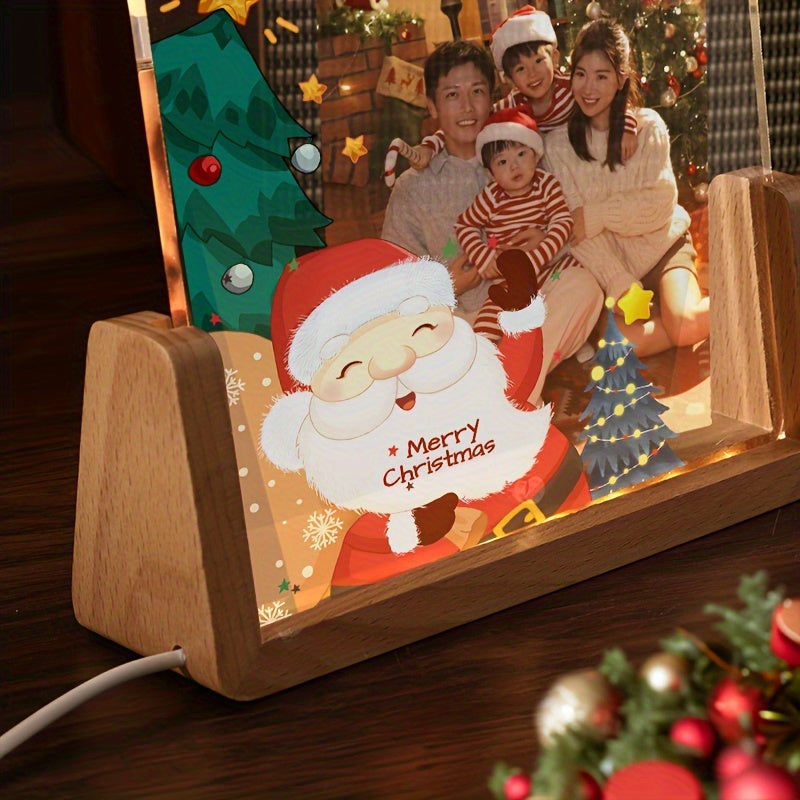 Персонализированная светящаяся акриловая рамка в форме сердца для Рождества - настраиваемое фото, идеальное семейное украшение и персонализированный подарок для близких, подходит для возрастной категории 14+