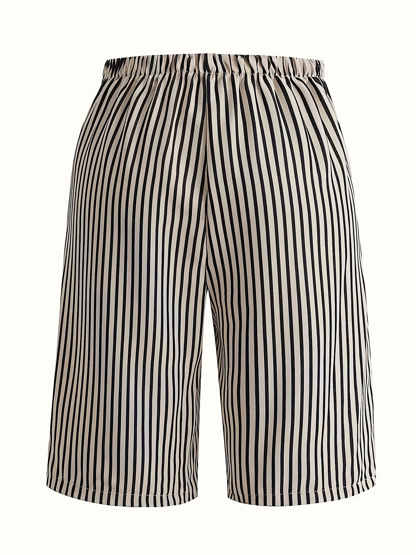 Women's Casual Striped Shorts Lightweight Polyester Black White Summer Vacation