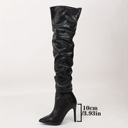 Women's Leather Pleated Stiletto Heel Over Knee Boots