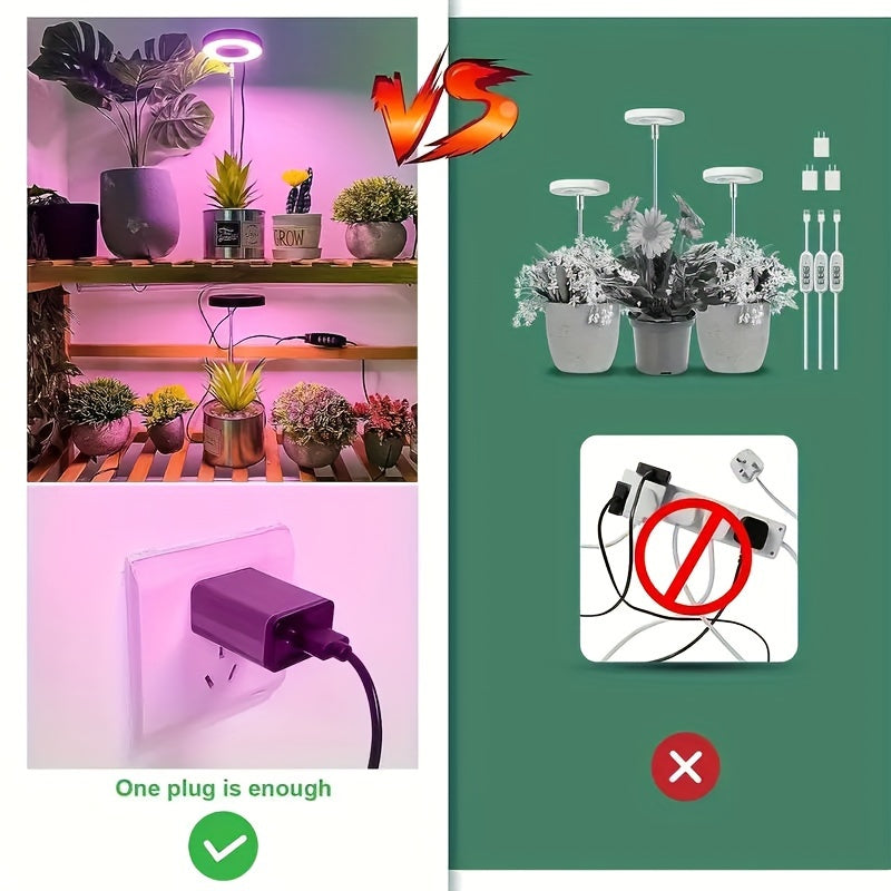 Juego de 3 luces de cultivo LED de espectro completo con soporte, altura ajustable, temporizador automático y brillo regulable