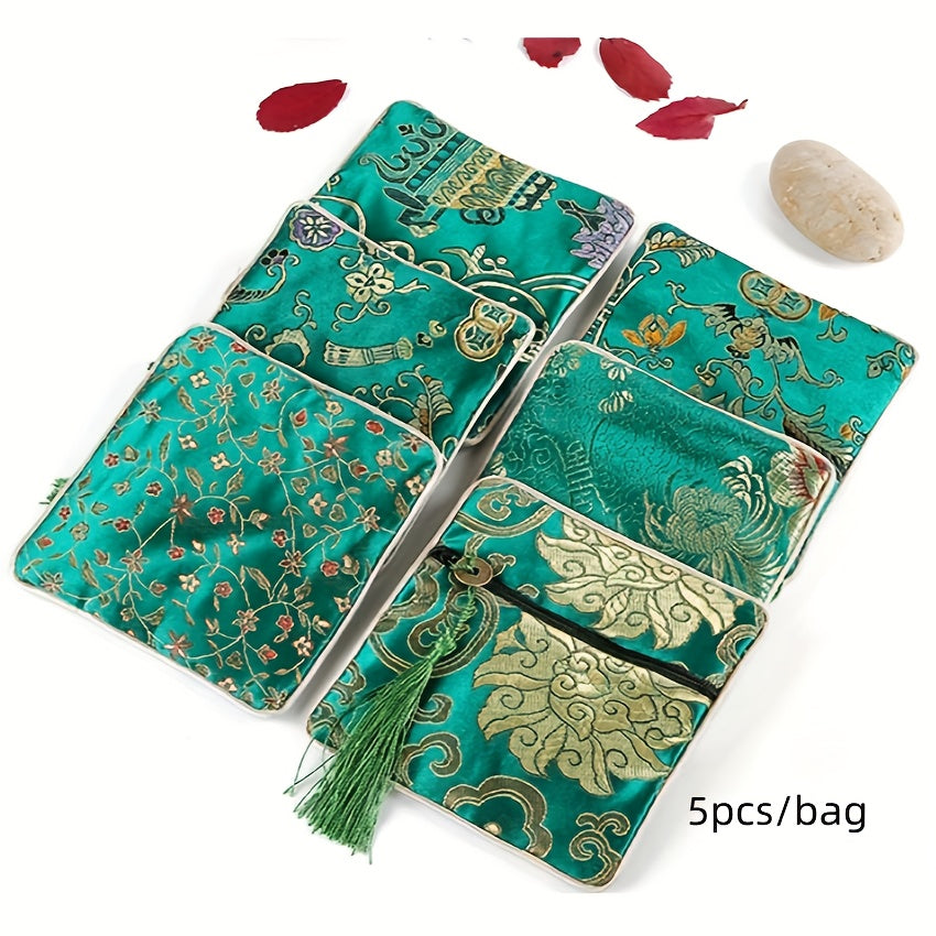 Набор сумок для украшений в стиле китайского шика с вышитым шёлковым бархатом и кисточками