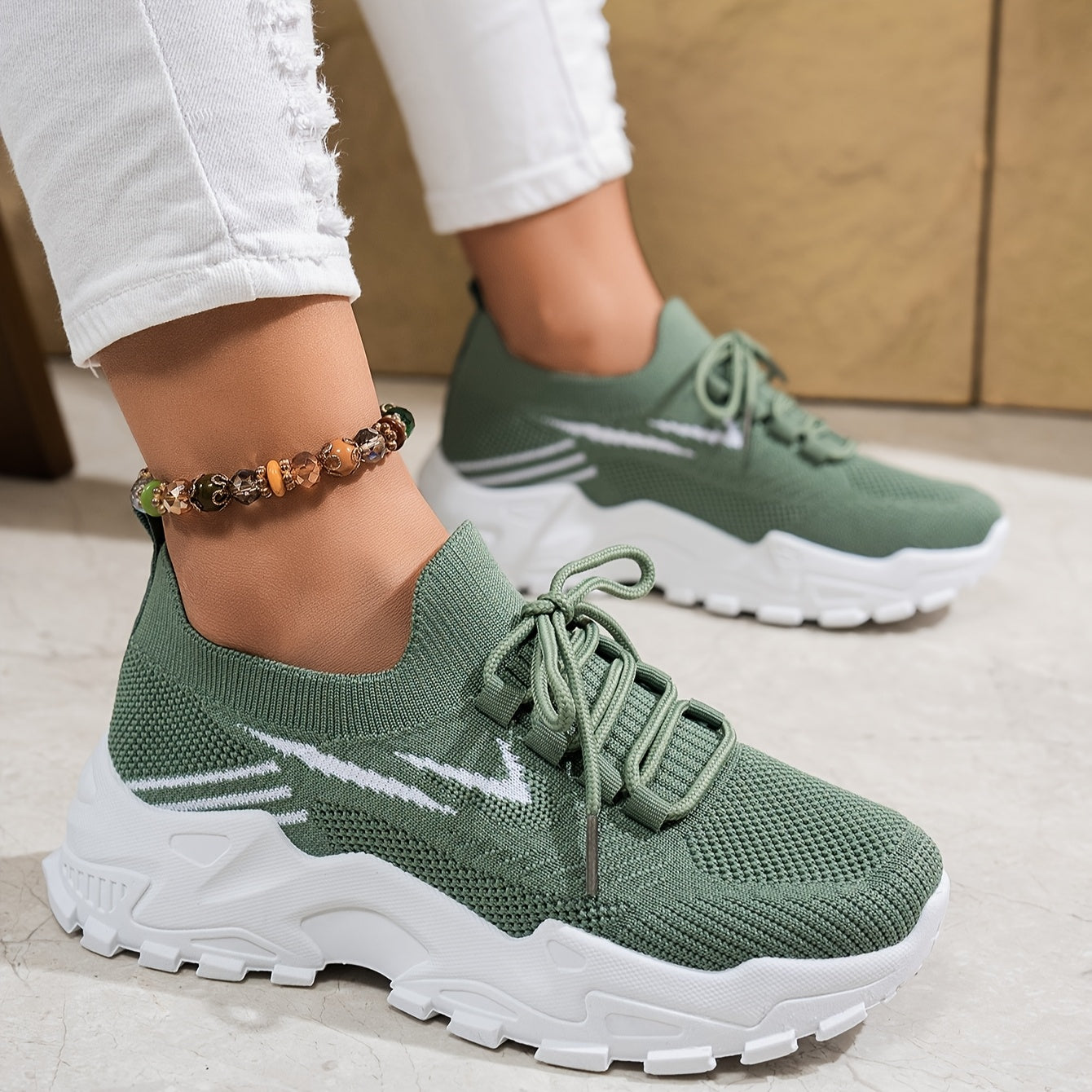 Women's Knitted Outdoor Running Shoes for Walking and Exercise