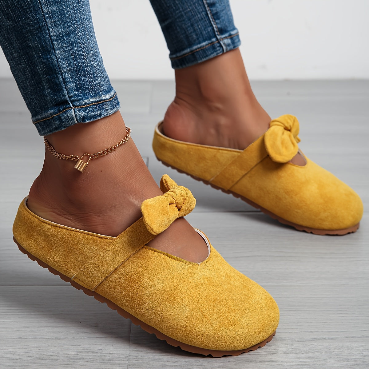 Women's Slip-On Mules with EVA Sole, Soft Fabric Upper, Bow Detail