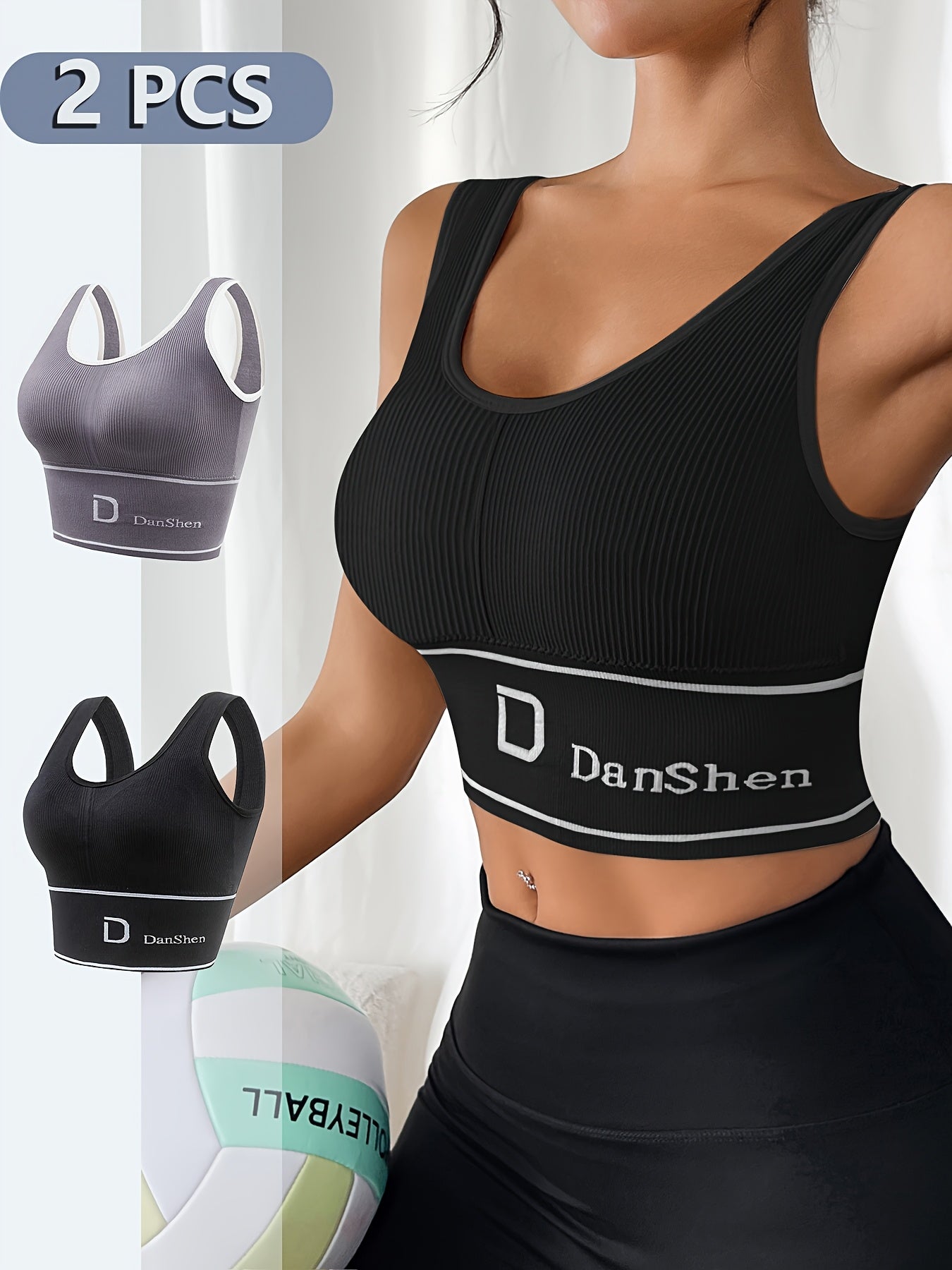 Women's Plus Size Padded Sports Bras No Underwire High-Impact Yoga Running Black Grey