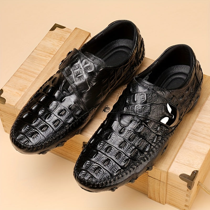 Мужские мокасины с эффектом крокодила, с застежкой-липучкой, нескользящие, легко надеваются, из кожи