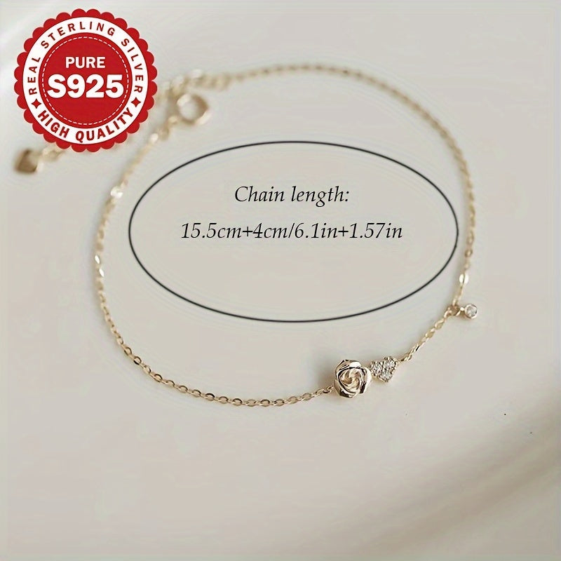 Women’s Rose Heart Bracelet 18K Gold-Plated S925 Silver Zirconia Hypoallergenic