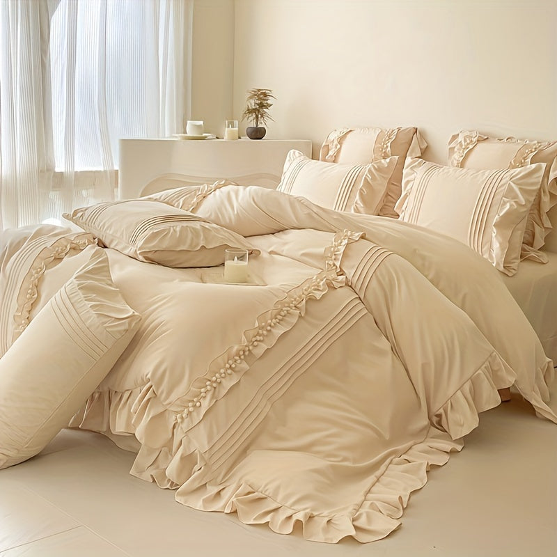 4-Piece Lace Princess Style Bedding Set Soft Breathable Machine Washable