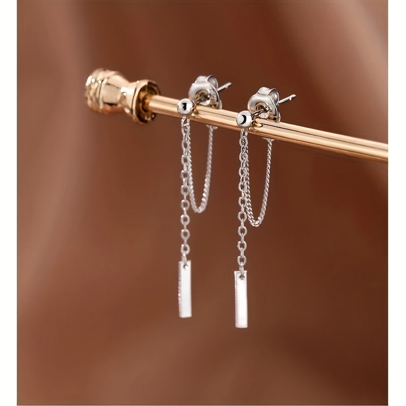 2.5g Light Luxury Earrings with S925 Sterling Silver Chain Pendant Tag and Tassel