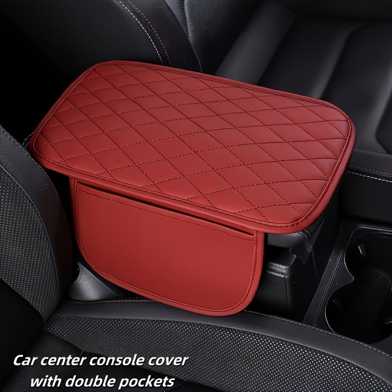 Car Armrest Cushion PU Leather with Storage Bags for Phones and Accessories