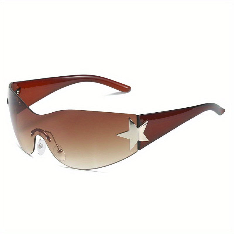 Unisex Y2K Style Gradient Lens Star Decor Wraparound Shield Sunglasses