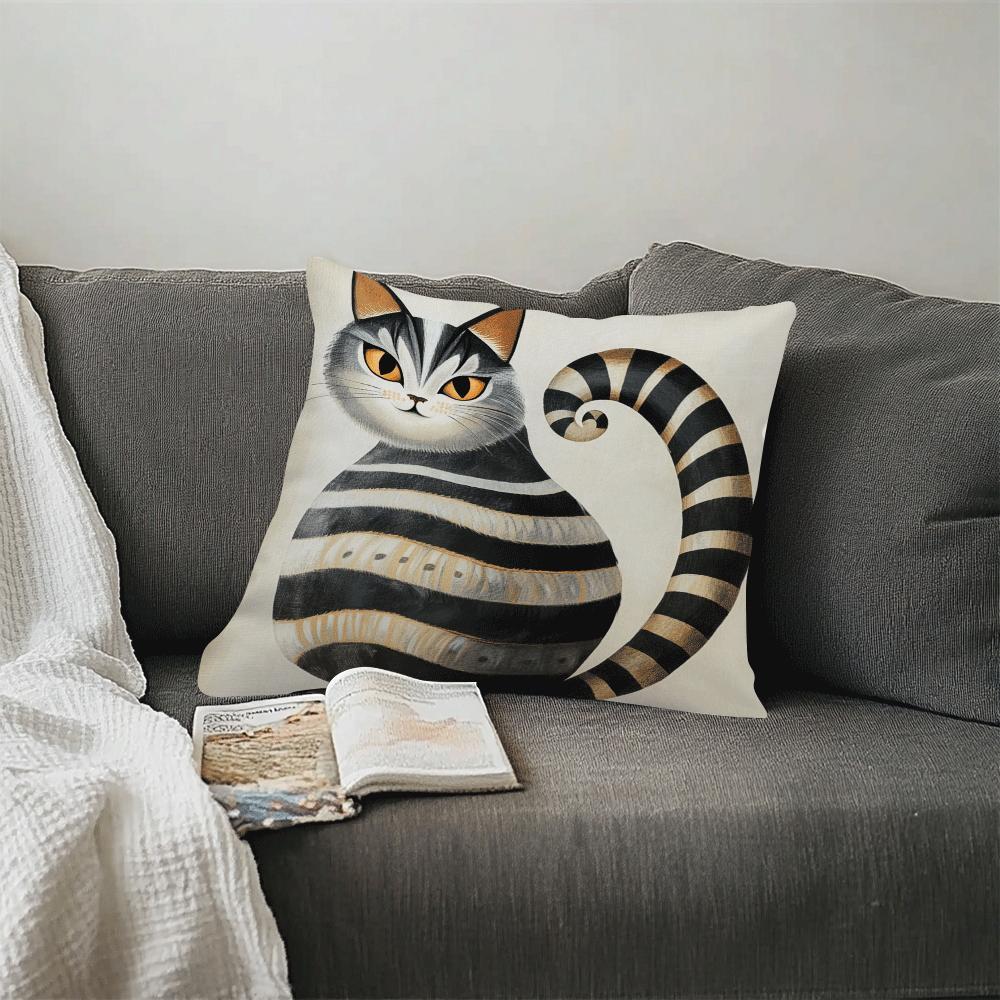 Cat-Themed Decorative Cushion Cover 45cm Polyester Machine Washable for Living Room Bedroom