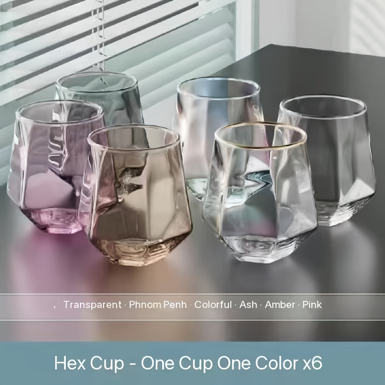 Set of 6 Geometric Glass Cups for Water Juice Whiskey Milk Tea