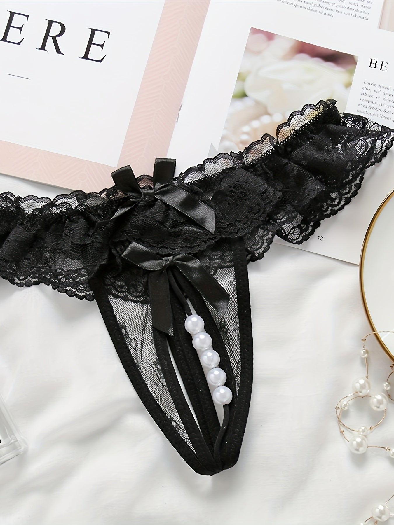 Women's Low Waist Beaded Lace Panties Sexy Underwear