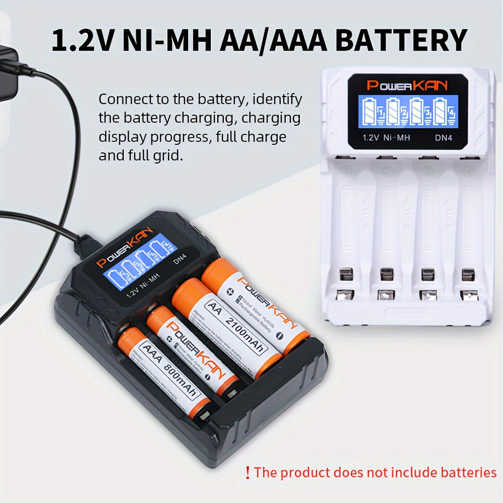 4-uyali USB Type-C Batareya zaryadlagichi AA AAA Ni-MH Ni-Cd batareyalari uchun LCD displey bilan