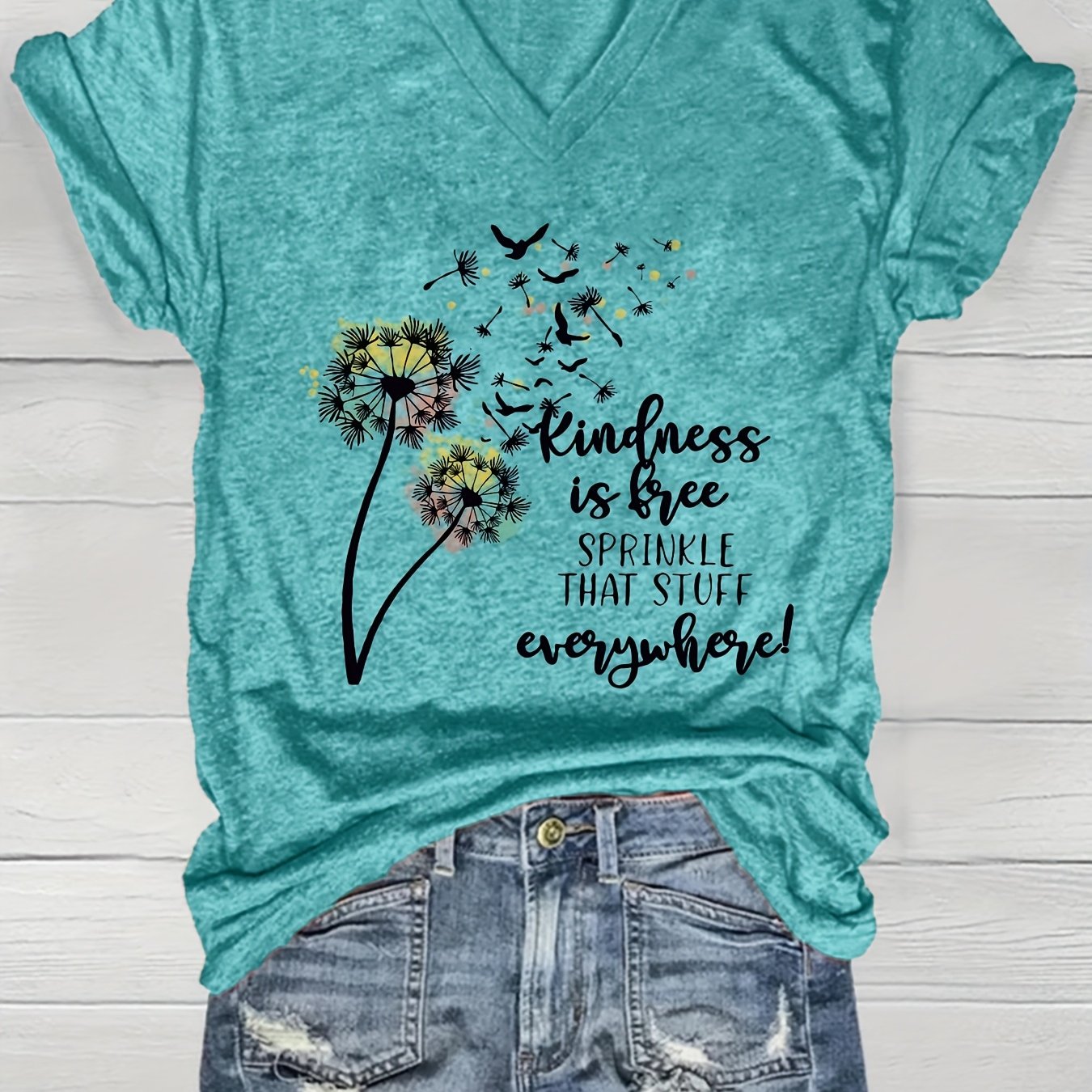 Women's Plus Size V-Neck Floral T-Shirt Short Sleeve Summer Top