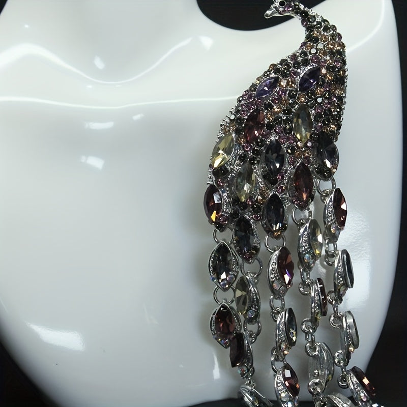 Vintage Peacock Pattern Brooch with Tassel Detail Clothing Accessory
