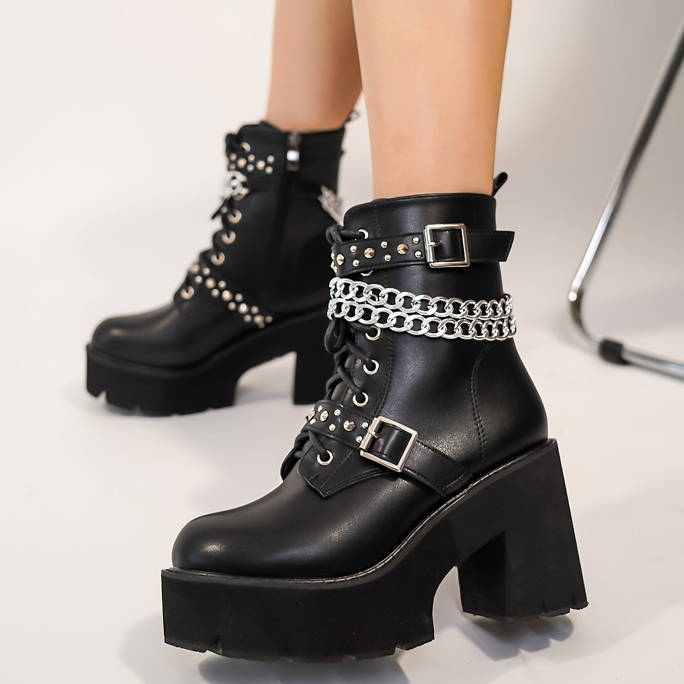 Women's Wedge Thick-Soled Boots Black Comfortable Fashion Footwear