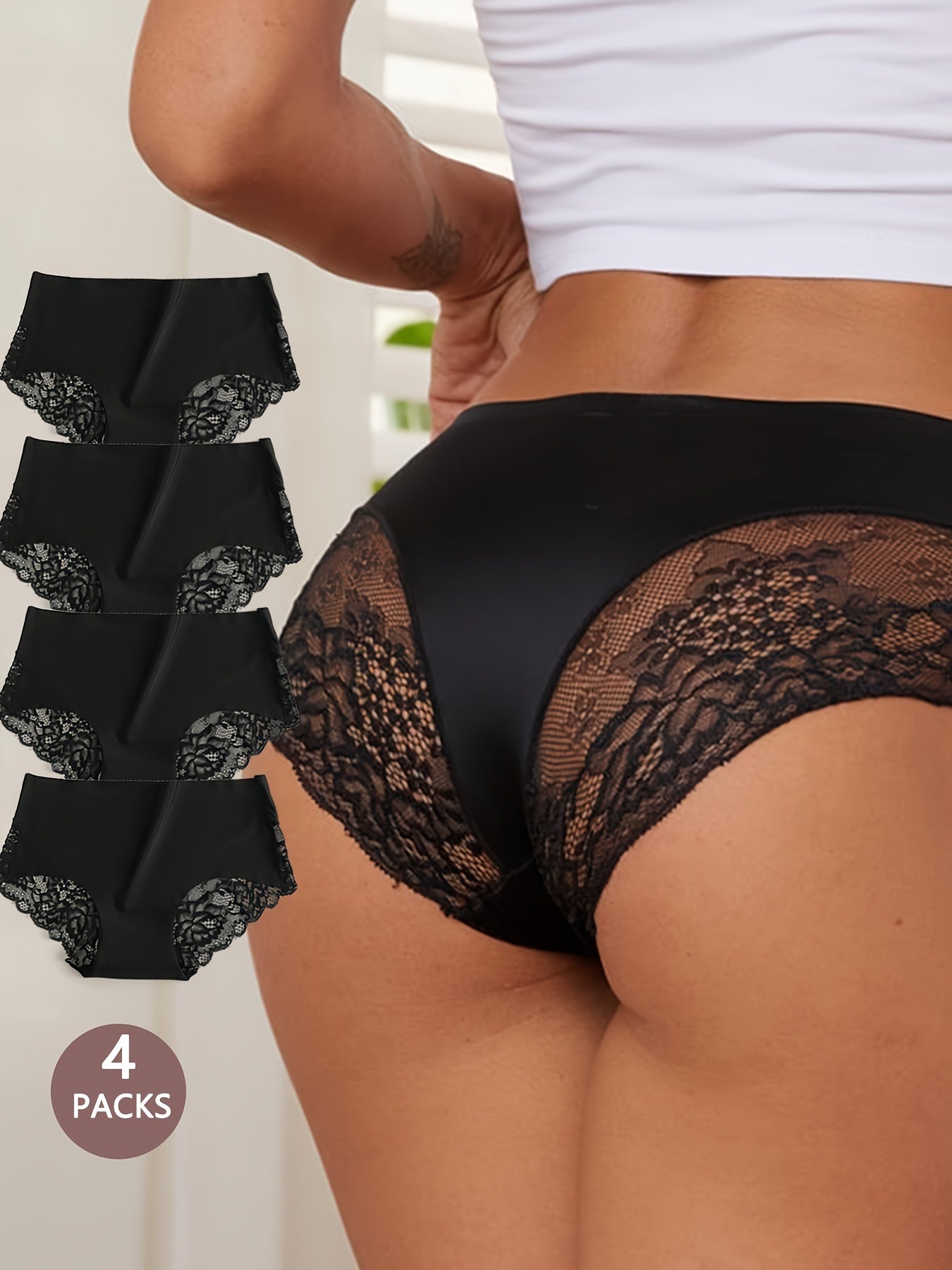 Women’s Seamless Lace Panties Breathable Underwear Comfortable Lingerie Pack of 4