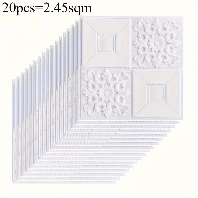 20pcs Waterproof 3D Foam Wall Tile Stickers Self-Adhesive Home Decor for Kitchen Bathroom Living Room