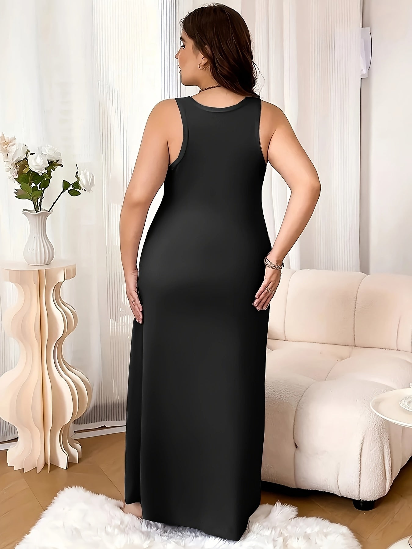 Women's Plus Size Dress Set Long Evening Gown with Tank Top in Solid Color