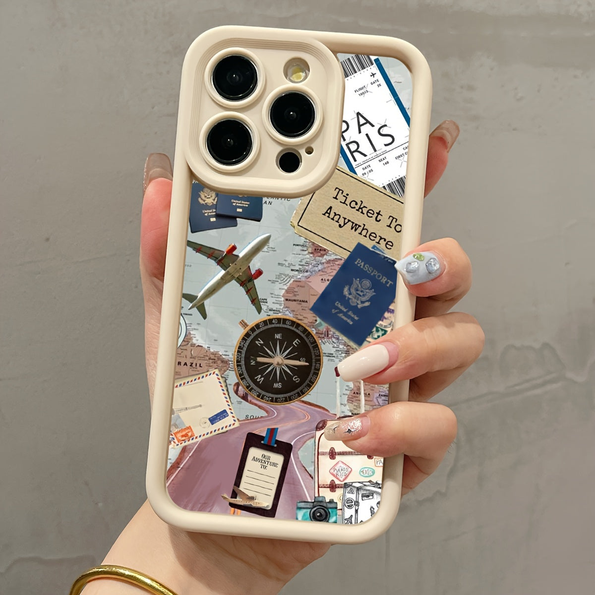 White Airplane Compass Map Pattern TPU Phone Case for iPhone 11 to 15 and SE