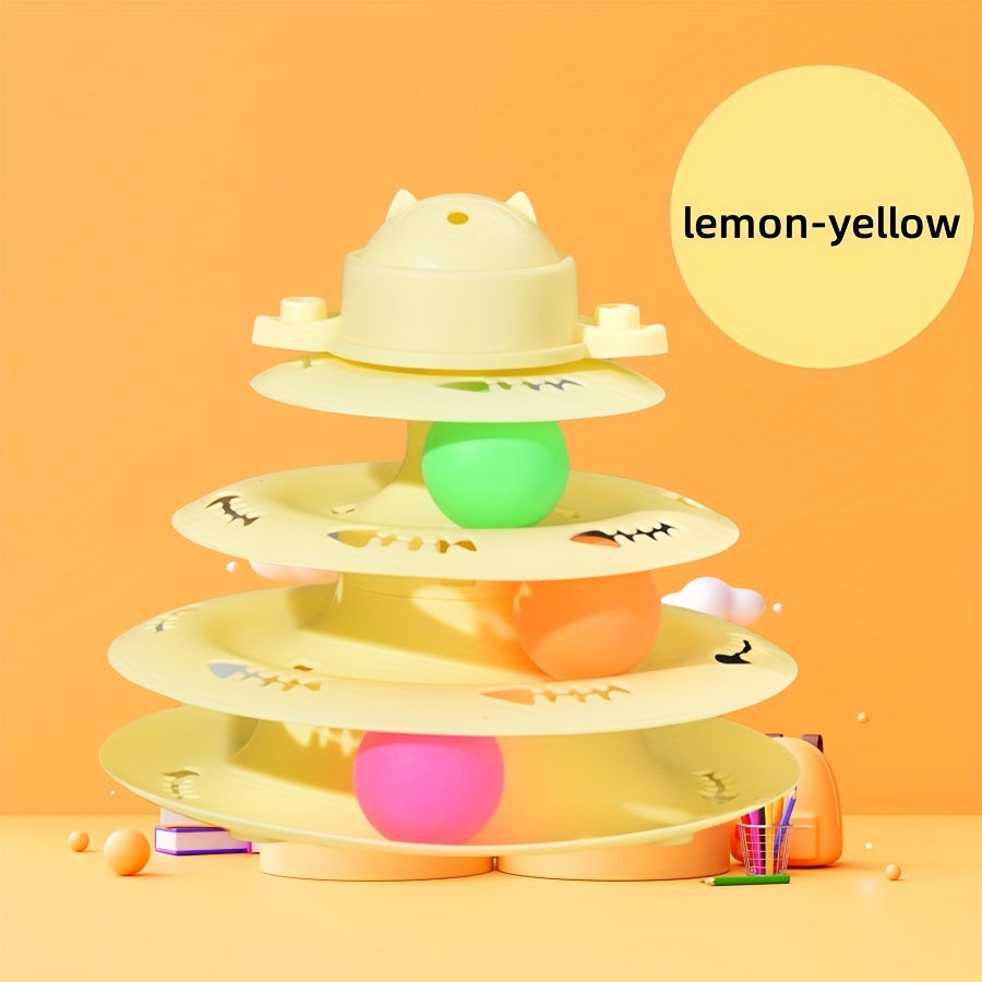 Interactive Cat Toy Tower with Rotating Tracks Multi-Level Plastic Durable Non-Battery