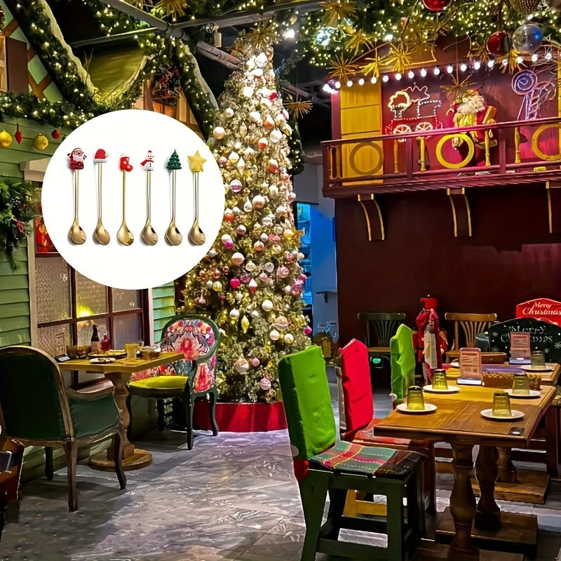 Set of 4 Stainless Steel Coffee Spoons with Santa and Reindeer Christmas Designs