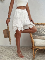 Women's Floral Patterned Lace Embroidered Shorts with Elastic Waistband
