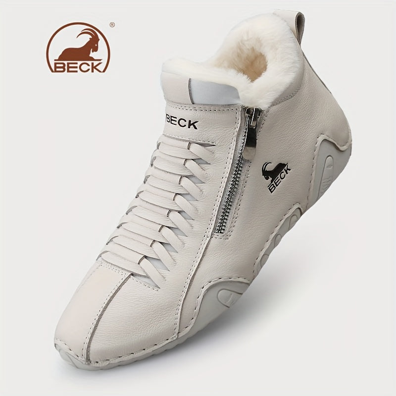 Men's Casual Leather Shoes with Non-Slip Rubber Sole and Zipper Closure