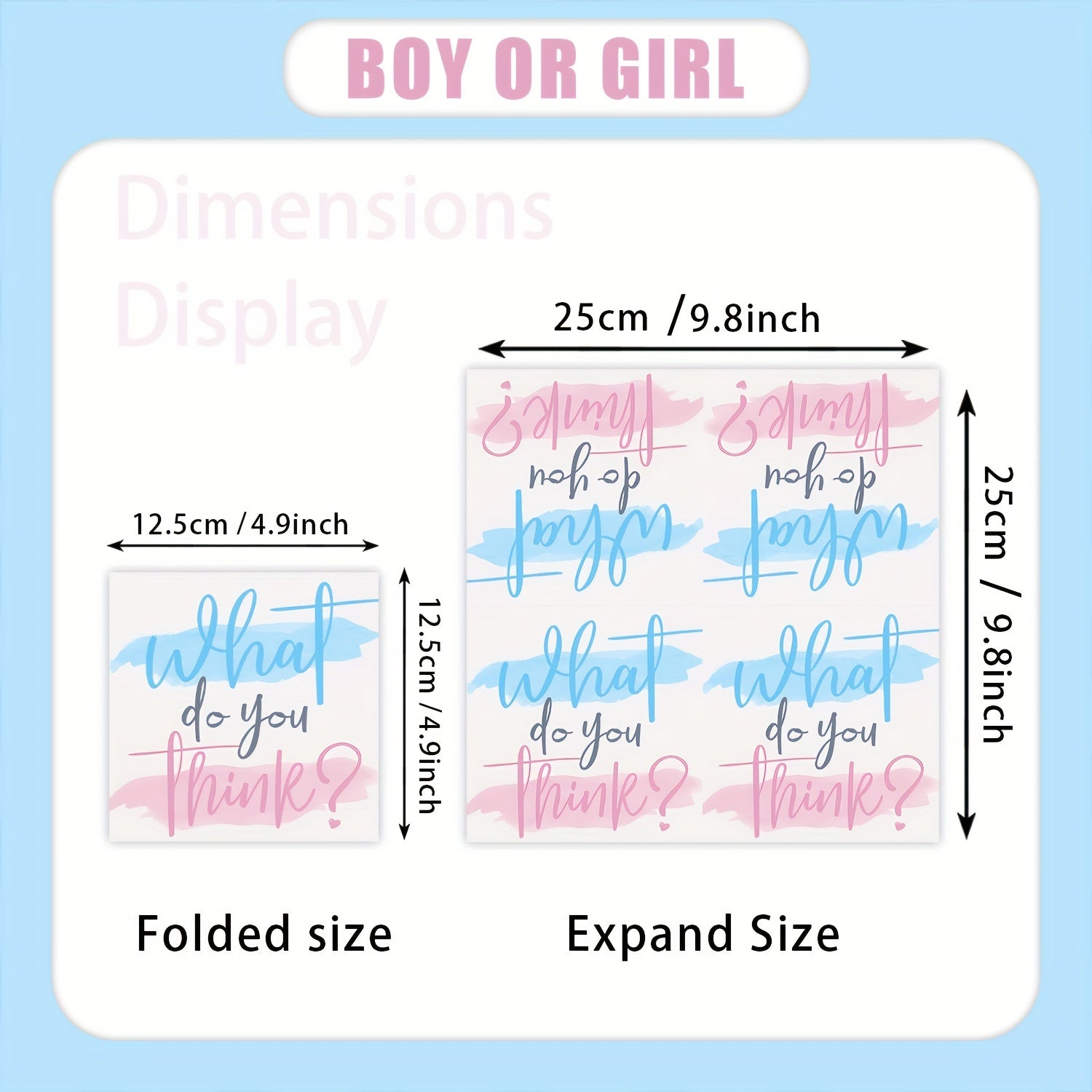 20 Pack Gender Reveal Paper Napkins Blue Pink White 16.5cm for Baby Showers Celebrations