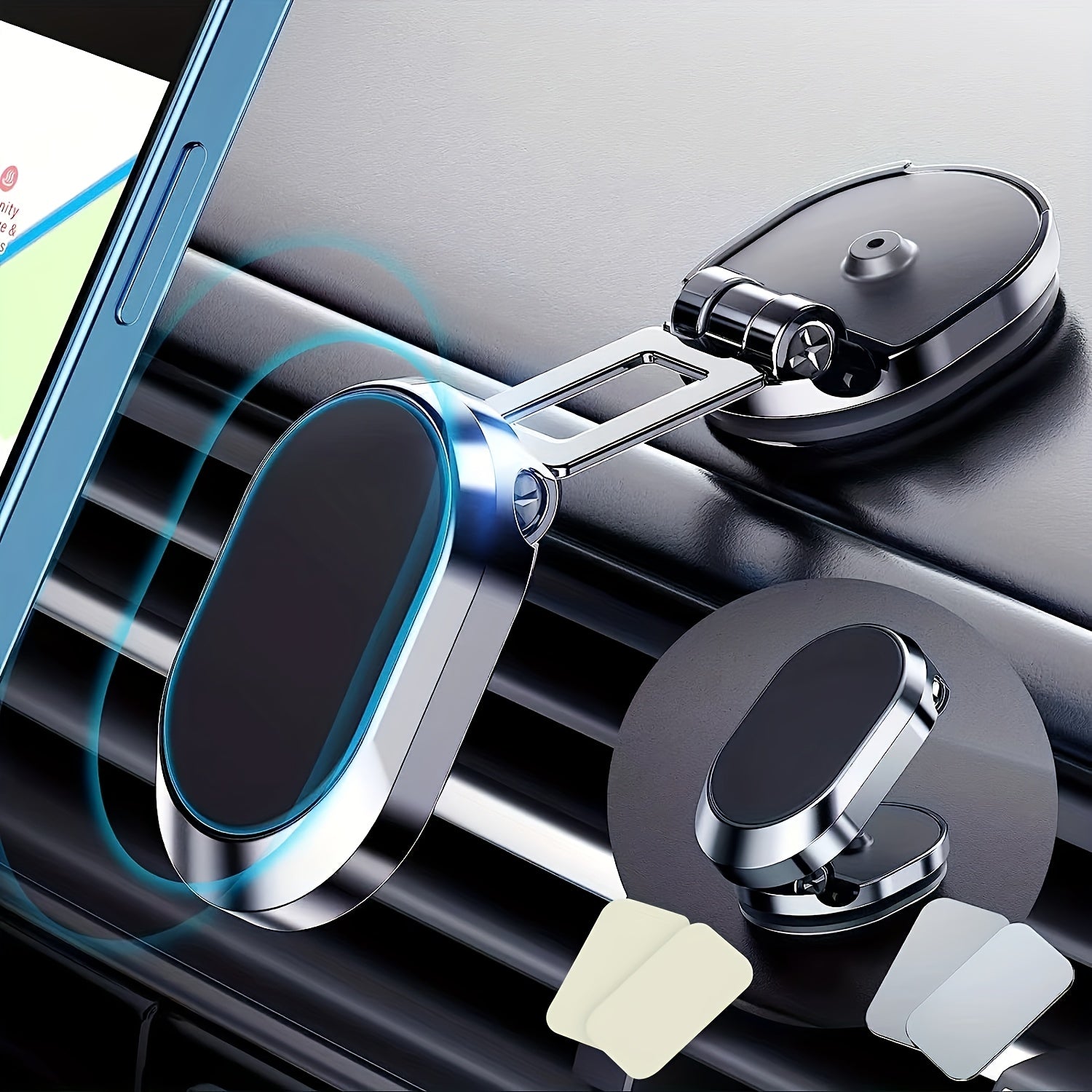 Universal Magnetic Car Phone Holder Alloy Folding 360° Adjustable Dashboard Mount