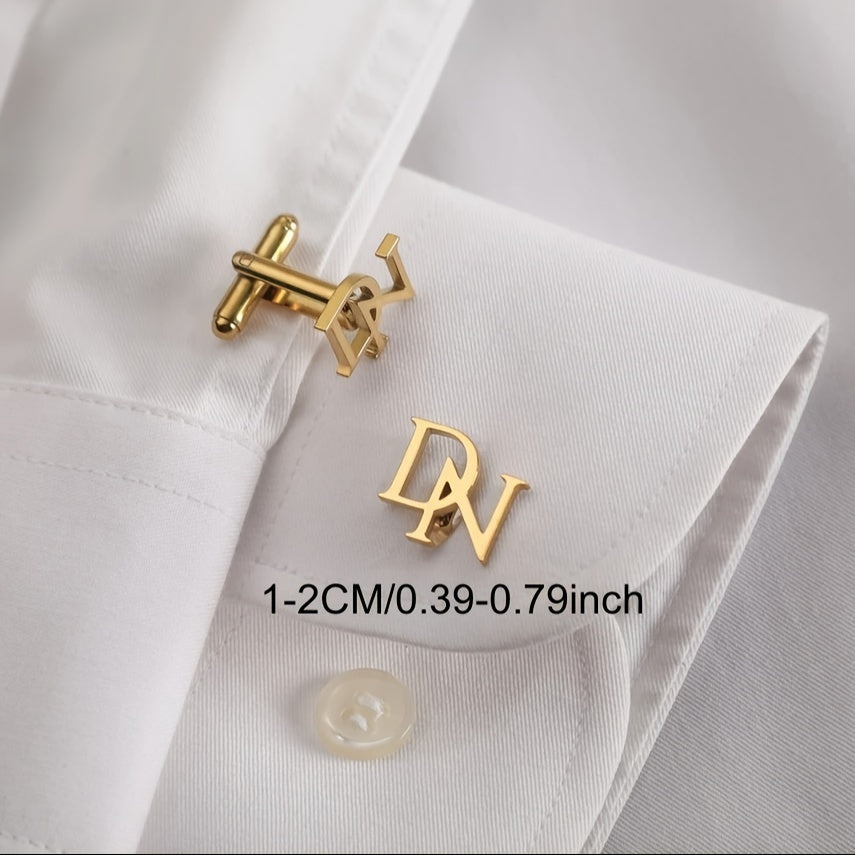 Men's Stainless Steel Double Letter Cufflinks Personalized Monogram Shirt Studs Gift