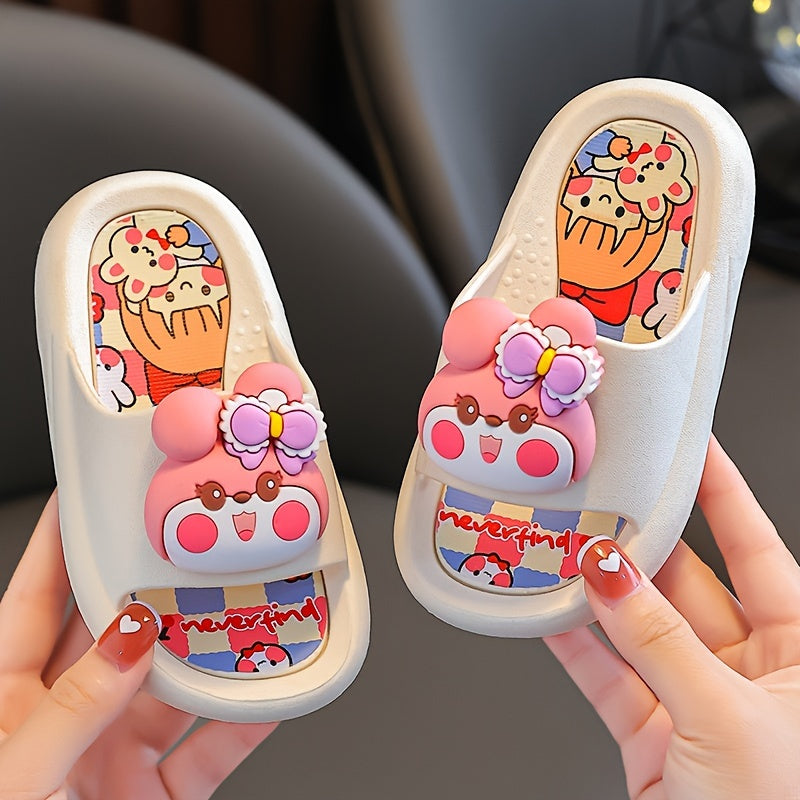 Qizlar uchun chiroyli multfilm ochiq barmoqli uy poyabzallari, ichki foydalanish uchun nafas oladigan va yengil, sirpanmaydigan tagliklar bilan.