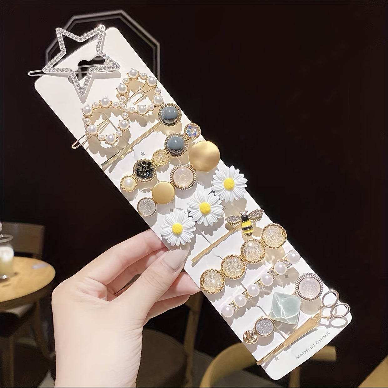 Set of 20 Metal Bobby Pins with Faux Pearl Embellishments in Bow Shape for Women