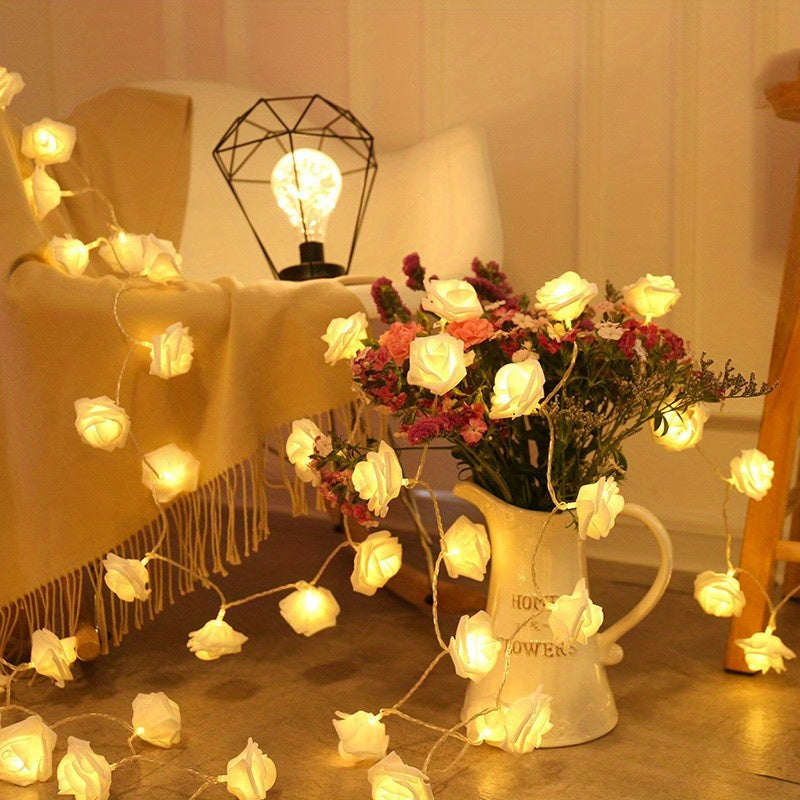 LED Rose String Lights 1pc Pink White Flowers Battery-Operated for Home Decor Weddings Parties