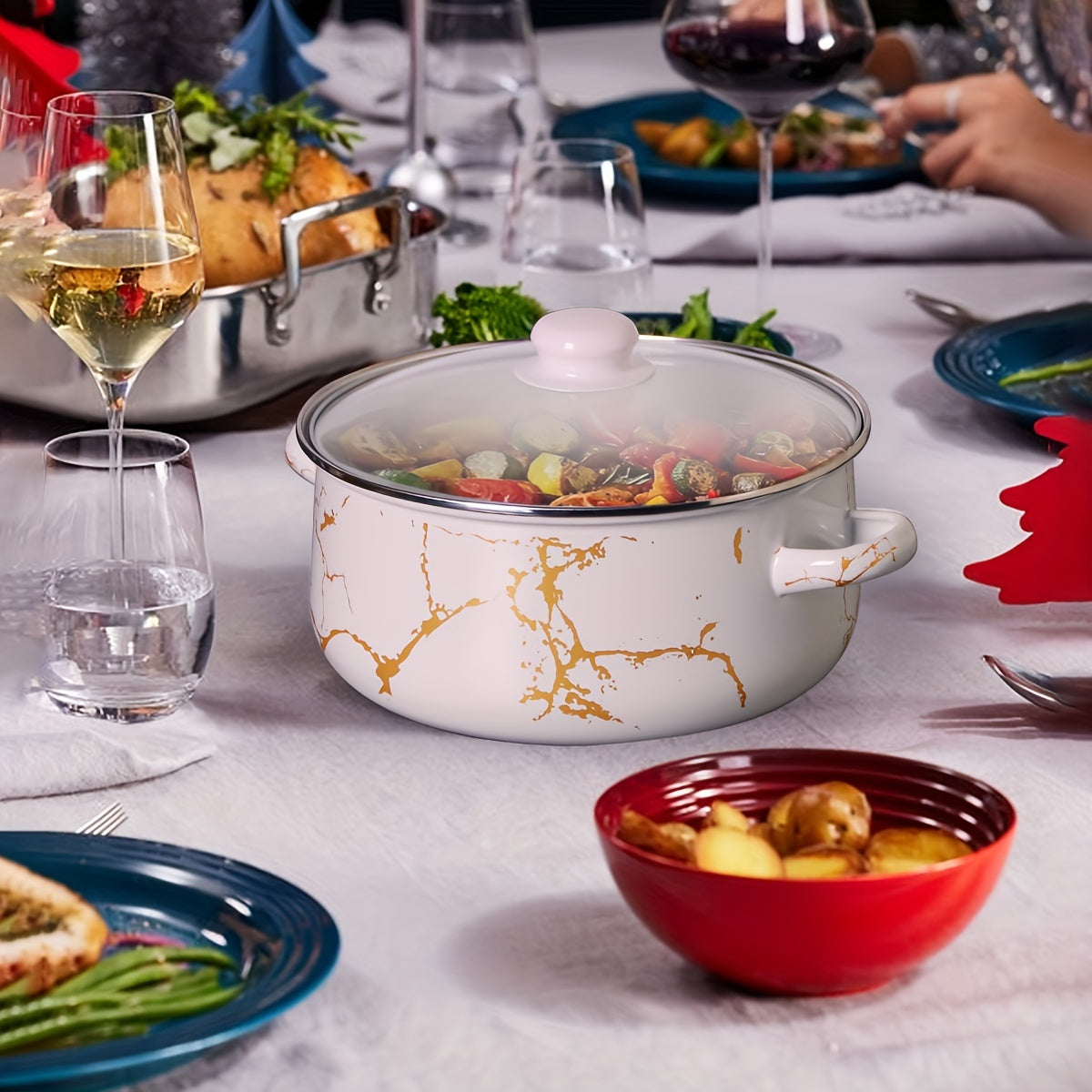 Juego de utensilios de esmalte de 5 piezas, ollas y sartenes duraderas para cocinas de gas, inducción y llama abierta