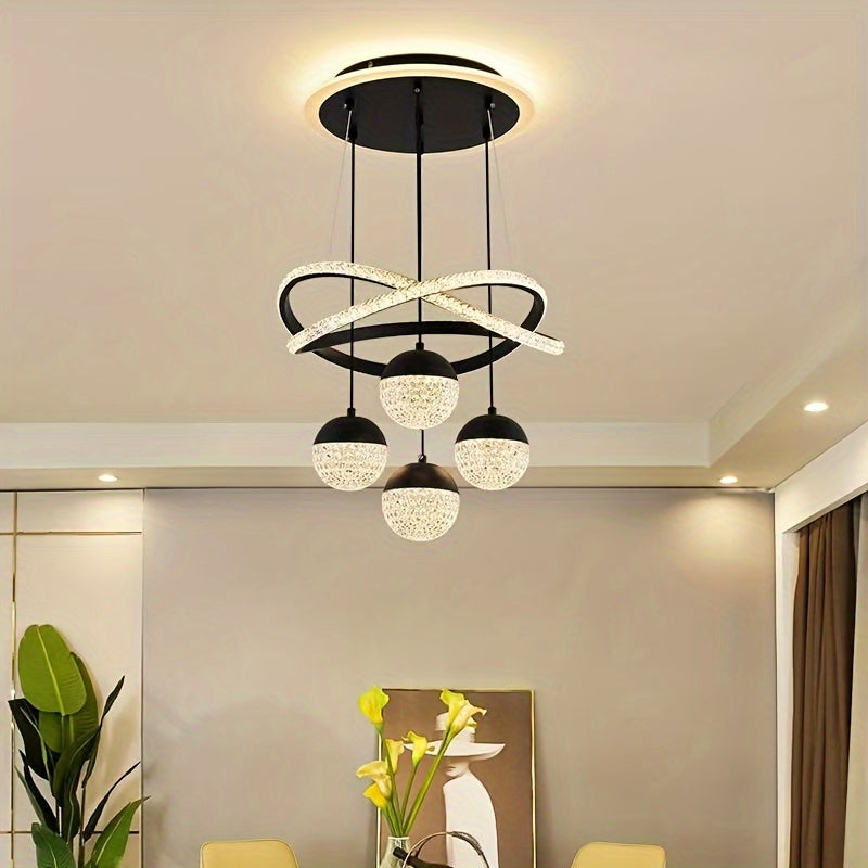 Modern LED Ceiling Light with 4 Acrylic Ball Pendants Dimmable Easy Install