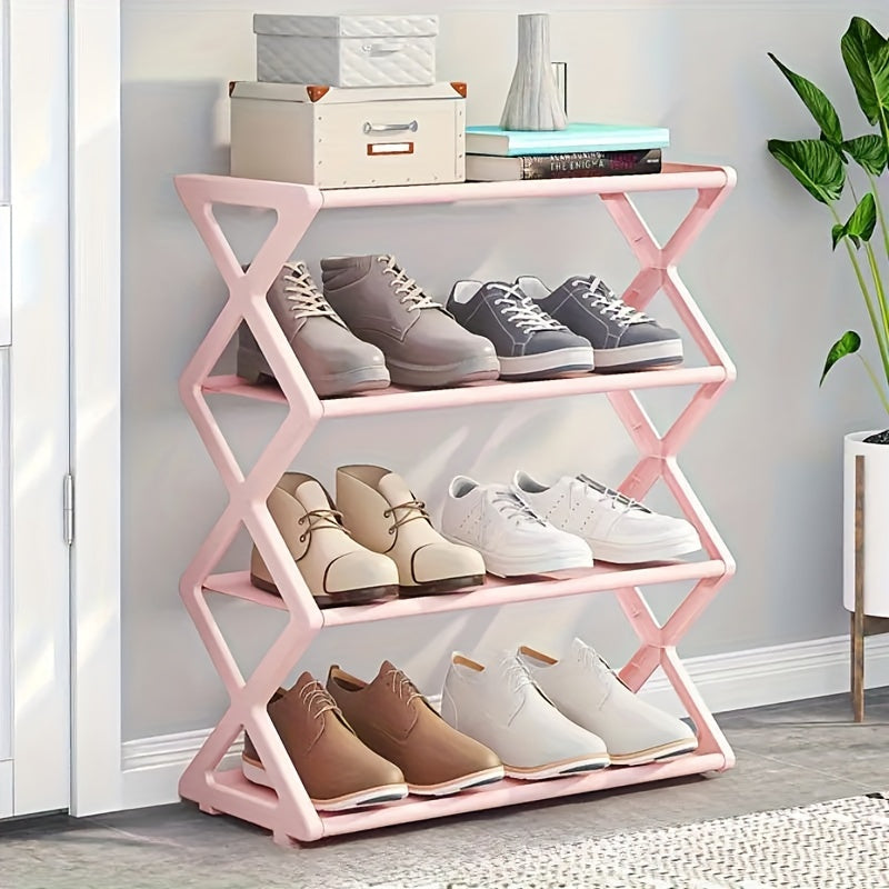Black Metal Shoe Rack 4-Tier X-Shaped Organizer for Entryway and Living Room