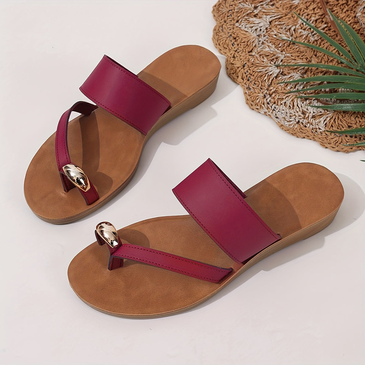 Women Flat Sandals with Toe Separators Soft PU Upper Summer Casual Formal
