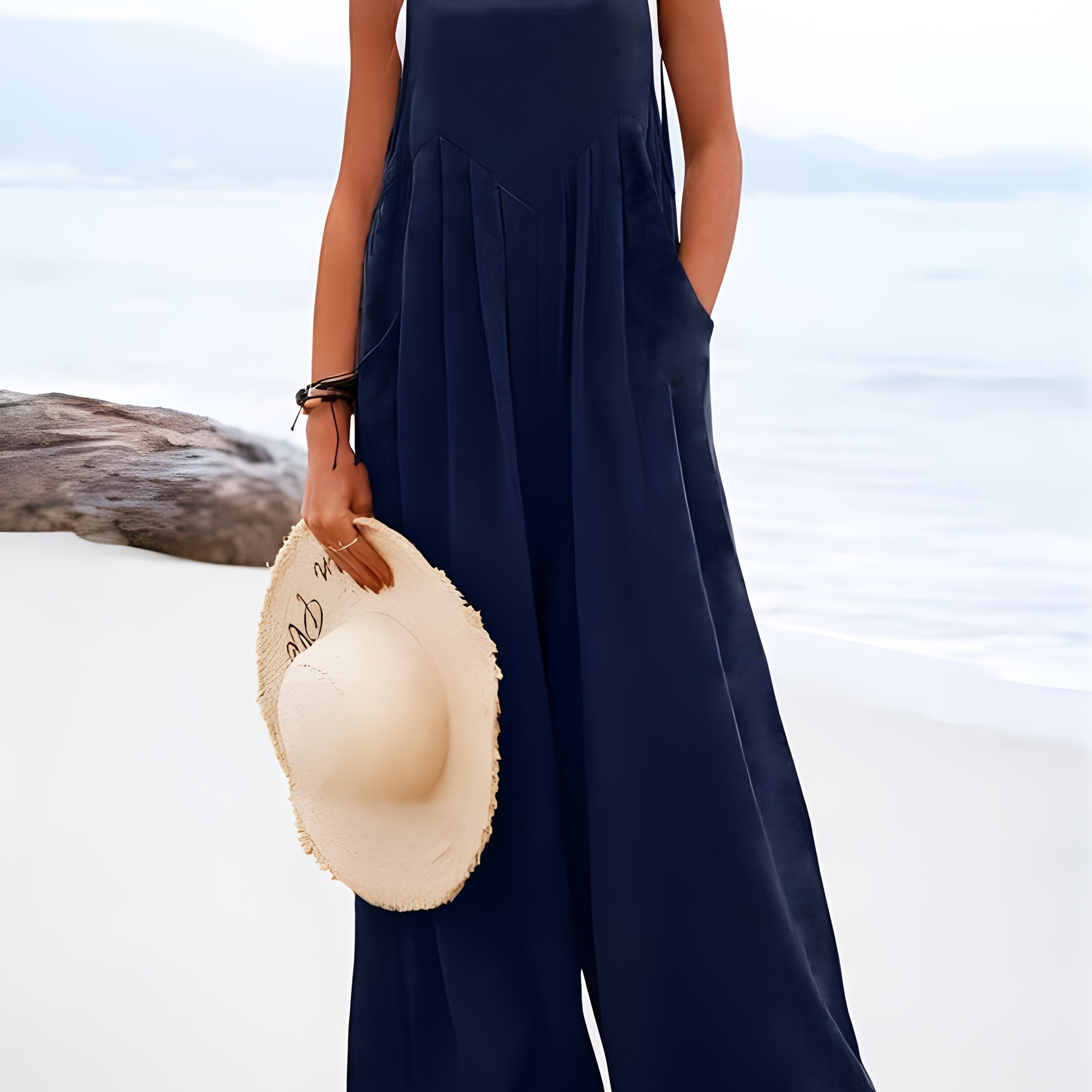 Mono sin mangas de talla grande con tirantes de botones, estilo vacaciones