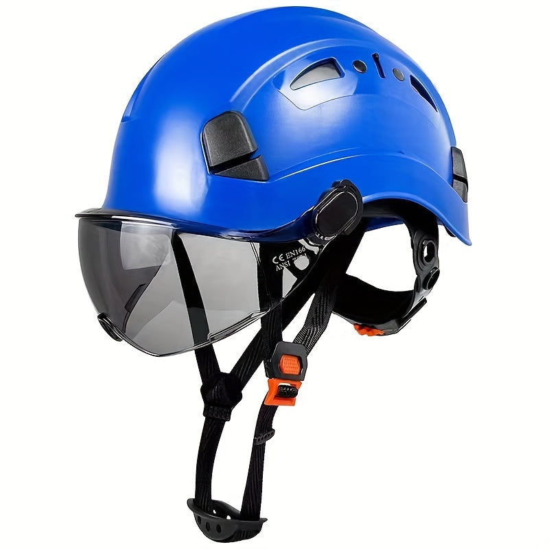 Safety Helmet with Built-in Goggles ABS Hard Hat for Construction Cycling Climbing Adjustable Ventilated