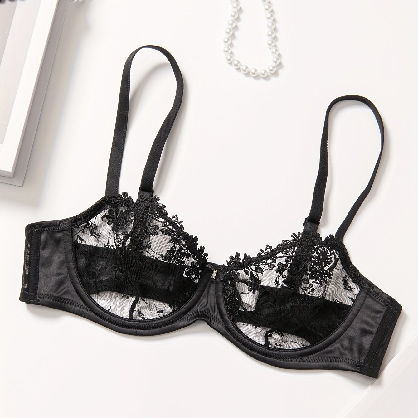 Seamless Floral Lace Underwire Bra with Breathable Mesh for Women’s Lingerie