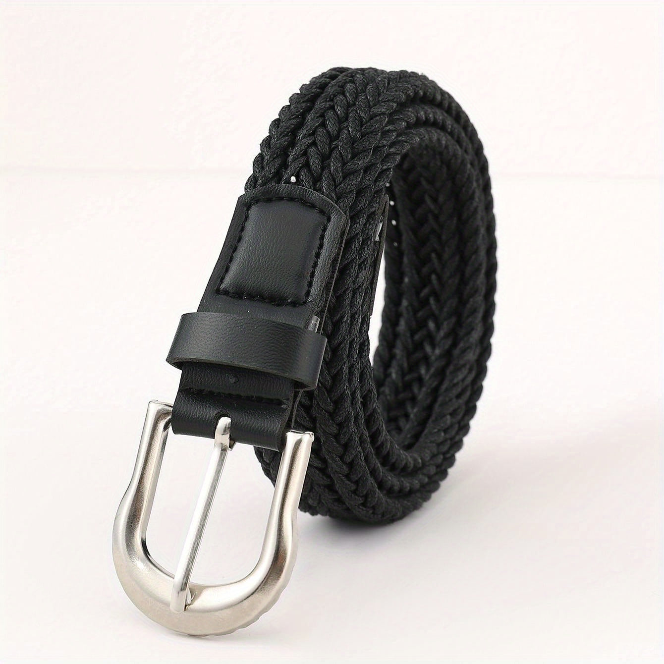 Black Braided Belt for Men and Women with Pin Buckle for Jeans and Casual Wear