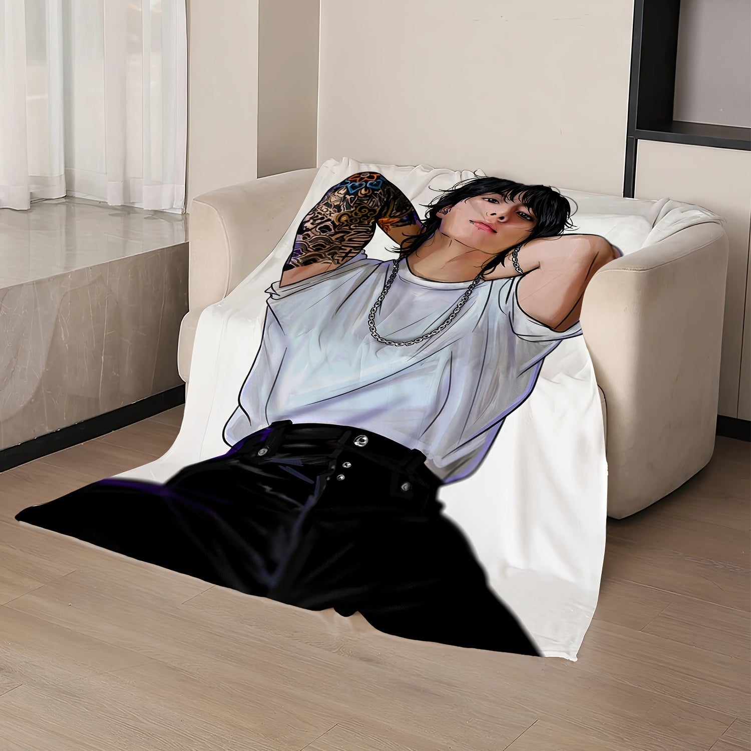 K-POP Idol Throw Blanket Cartoon Design Soft Cozy Gift for Fans