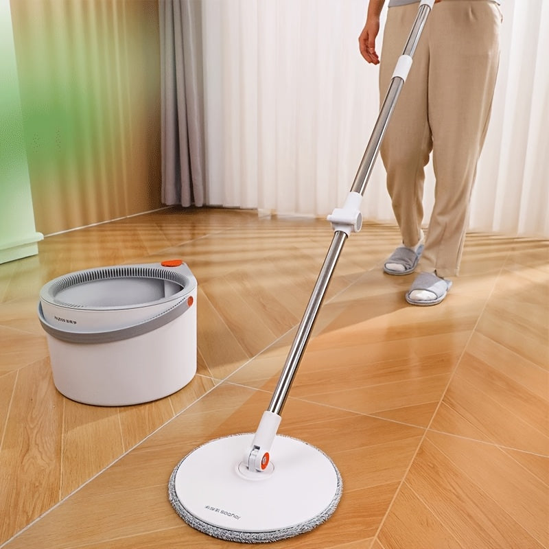 Spin Mop and Bucket System with Long Handle for Wet and Dry Floor Cleaning